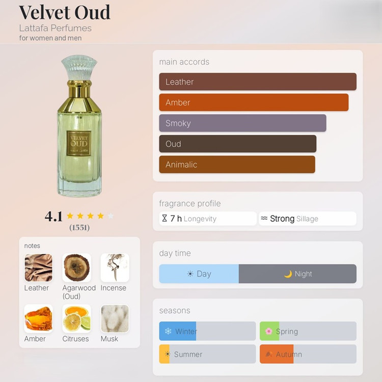 عطر ادکلن لطافه ولوت عود (مشابه تام فورد توسکان لدر و آمبر لدر) Lattafa Velvet Oud